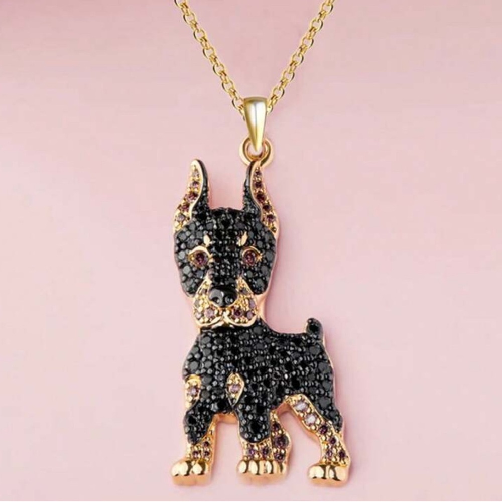 Doberman Rhinestone Necklace - Picture 2 of 3